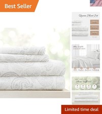 4 Piece Queen Microfiber Sheet Set - Gray Floral Set for Effortless Elegance