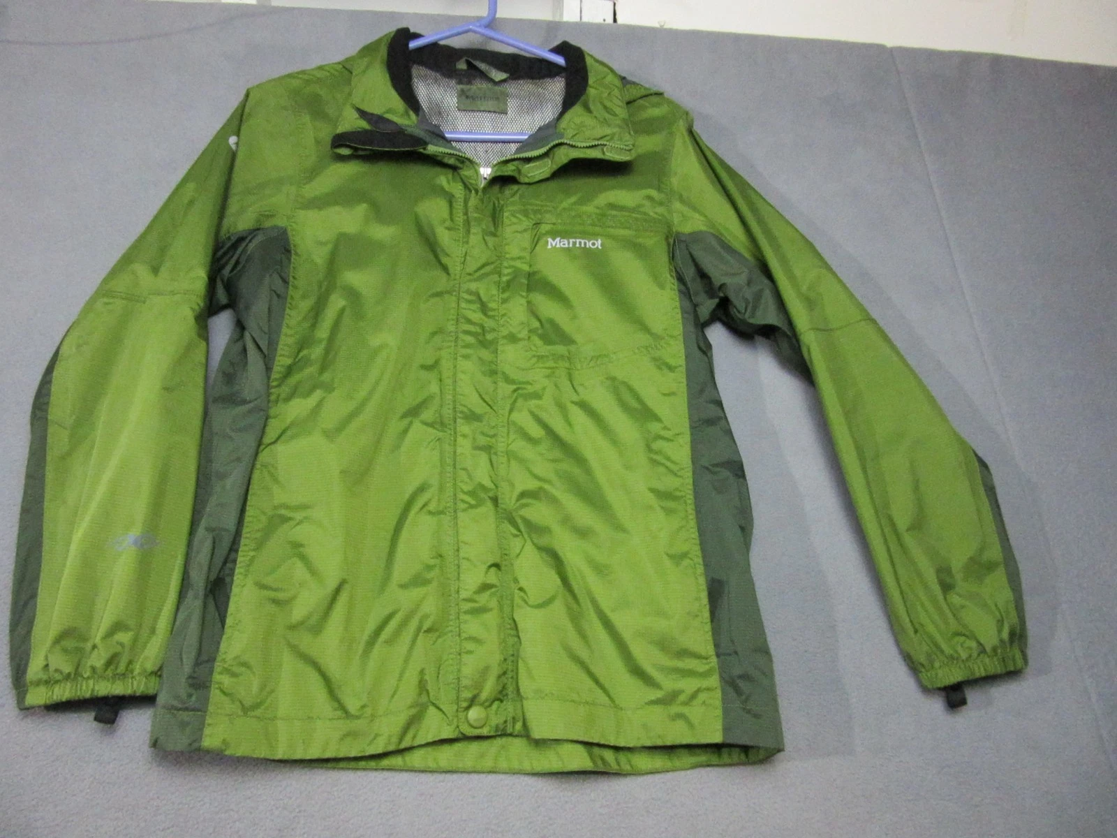 Marmot Jacket Youth XL Green Windbreaker Precip Hooded Full Zip Outdoor
