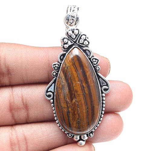 Pendant Multi Tiger Gemstone Handmade Gift For Her Silver Jewelry 2.75"