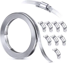 304 Stainless Steel Hose Clamp Kit - 12FT Adjustable Straps & 8 Fasteners