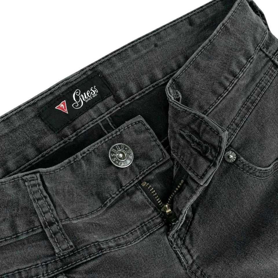 Guess 25 Charcoal Grey Denim Zipper Ultra Low Rise Y2K 00s Grunge Glam Capri’s - Image 4 of 4