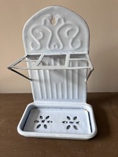 Reduced! Vintage French Pale Blue Enamel Soap dish and Toothbrush Holder Tray