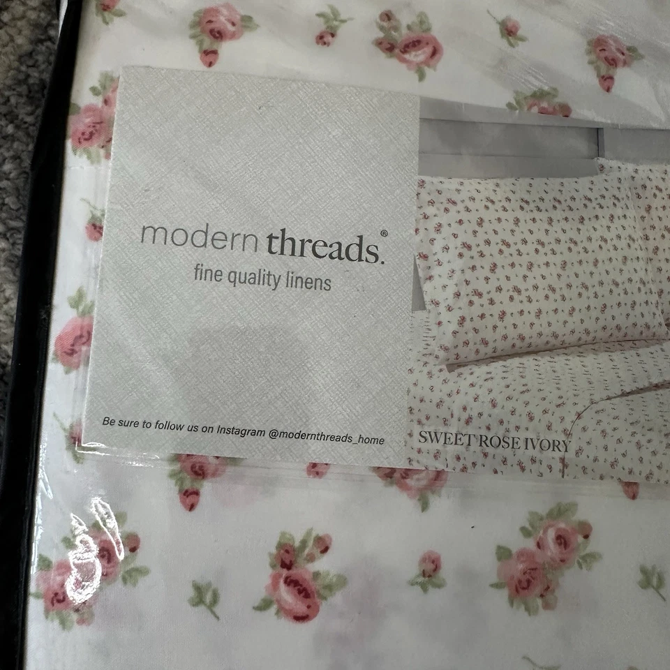 Modern Threads King 4 件套甜玫瑰花卉拉丝cottagecore农舍 — 第 3/4 张图片