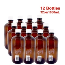 Qty 12 32oz/1000mL Thermo Scientific I-Chem 349-1000 Sterile Amber Glass Bottles
