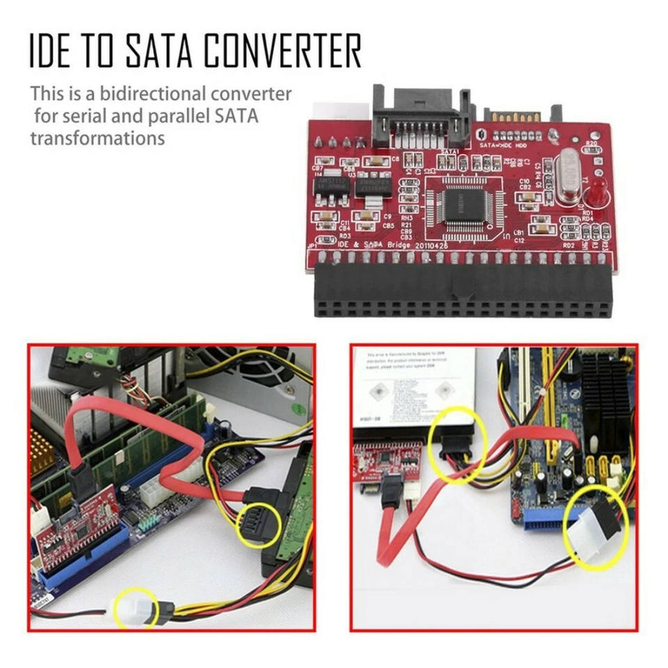 IDE 100/133 HDD CD DVD TO SATA Converter Adapter, SATA CABLE AND POWER CONNECTOR - Image 2 of 4