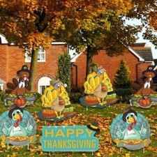 Happy Thanksgiving Turkey Pilgrims Yard Decoration 7 piece set - FREE SHIPPING