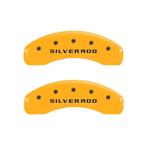 2019-2025 Chevy "Silverado" 1500 Front Rear Yellow MGP Brake Disc Caliper Covers - Picture 3 of 10