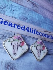 Diamond Style Floral Skull Custom Unique Concho Set Square 1-3/8-Inch Concho