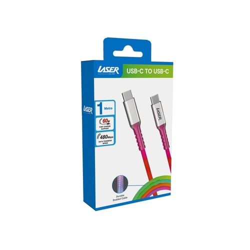 Laser 1M 60W USB-C Fast Charge Rainbow Braided Cable - Durable & Quick Sync - Picture 3 of 4