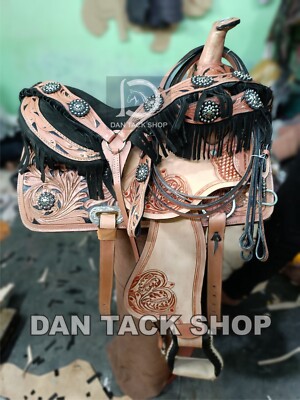Western Barrel Leather Horse Saddle with Tack Set 10'' to 18'' size Free shipping