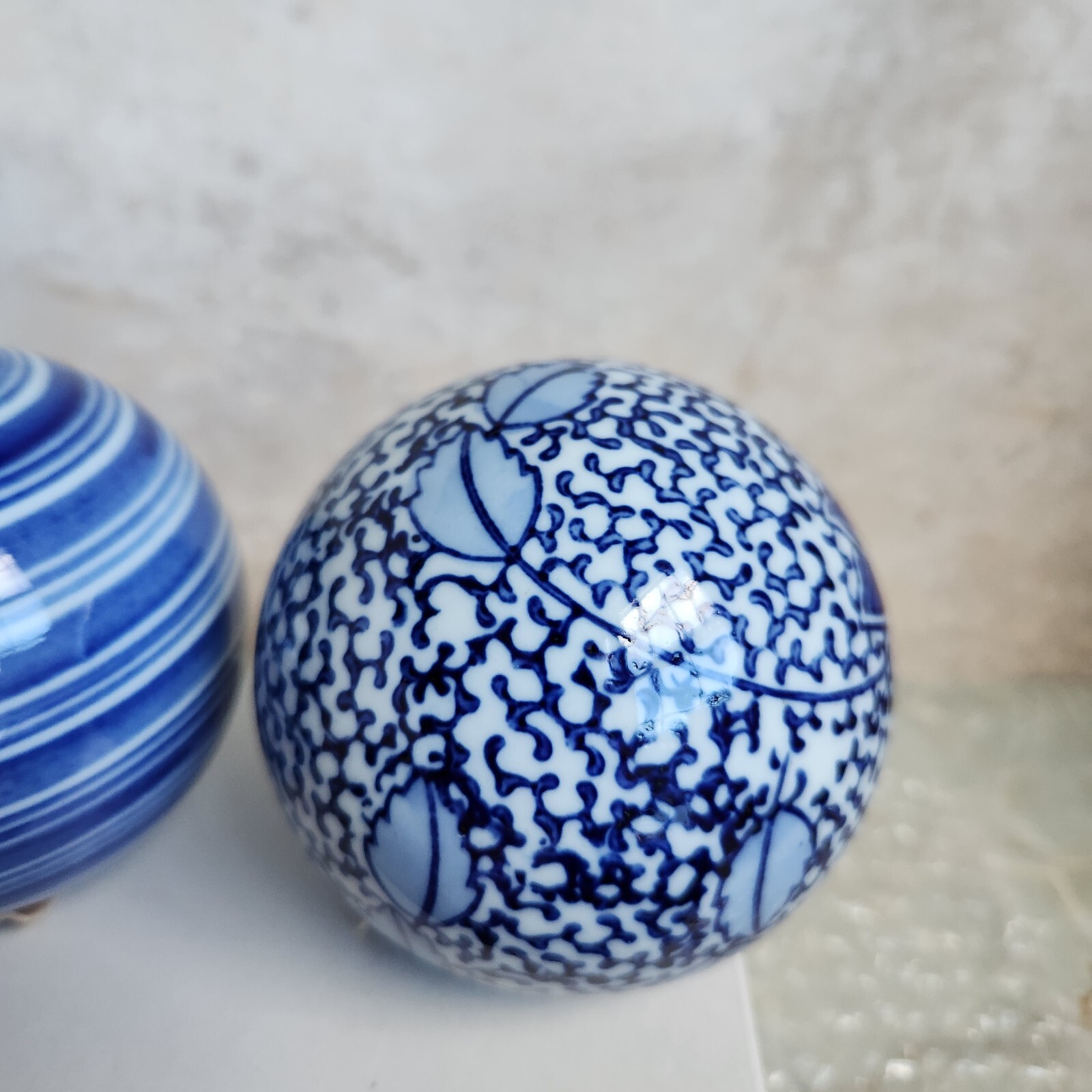 Lot of 5 Chinoiserie Cobalt Blue and Pink 3" Ceramic Carpet Balls