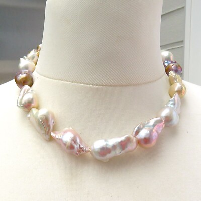 Ming Perlen Unikat Collier sehr barock Naturfarben handgefertigt 925 rhod. 5407
