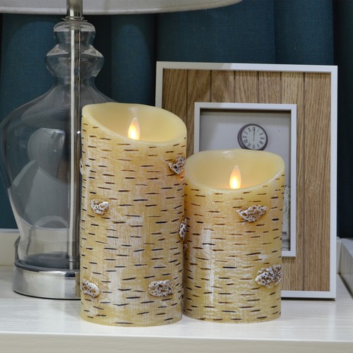 Luminara Flameless Pillar Moving Wick Led Candles with Remote Ready Birch Bark - Picture 2 of 11