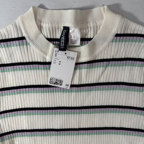 Camicia donna crop top Divided taglia M nuova con etichetta bianca nera lilla verde menta righe - Foto 2 di 4