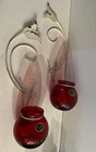 Vintage Anchor Hocking Glass Royal Ruby Red BALL VASES Metal Hanging Frames Pair