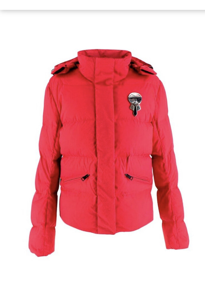 【新品未使用】FENDI フーデッドジャケット レッド　XS Fendi Ski Karl Loves' Embroidered Red Puffer Jacket - IT48 Fits