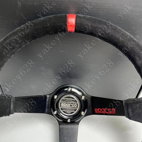 14inch SPC Suede Leather Deep Dish Sport Steering Wheel fit MOMO hub #Red Stitch - Picture 3 of 10
