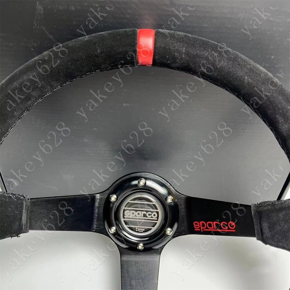 14inch SPC Suede Leather Deep Dish Sport Steering Wheel fit MOMO hub #Red Stitch - Image 3 of 4