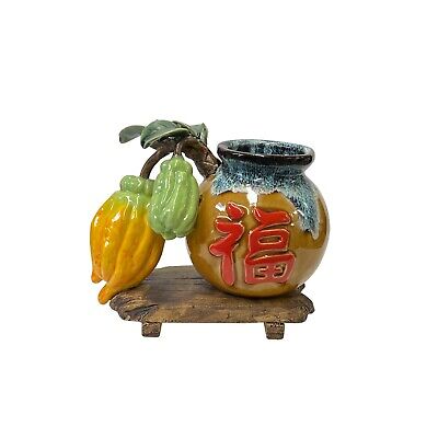 Chinese Drop Blue Tan Buddha Fingers Citrus Fruits Holder Pot Vase ws3099S Chinese Drop Blue Tan Buddha Fingers Citrus Fruits Holder Pot Vase ws3099S