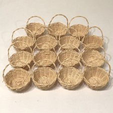 Lot of 15 Miniature Basket Straw Wicker Woven with Handles Dollhouse Craft Decor