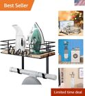 Carbonized Black Laundry Room Iron and Ironing Board Holder with Storage Basket
