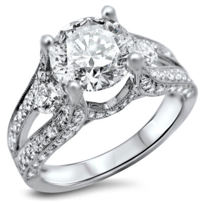3.34 Ct Lab Created Round Diamond White Silver Engagement Ring Anniversary Gift