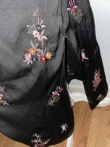 ZARA TRAFALUC M SATIN Embroidered Long Tunic Kaftan Duster Kimono Dress Asian - Picture 6 of 15