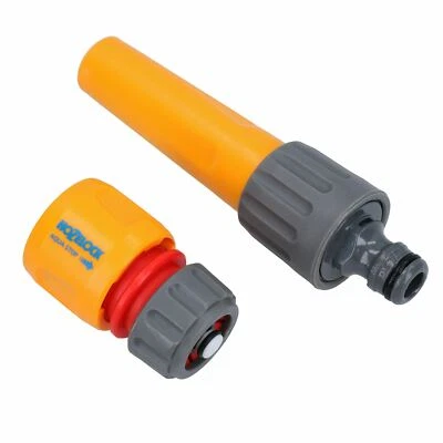 AB TOOLS Hozelock Twist Spray Nozzle Garden Hose Pipe Water Gun & Aqua Stop Fitting