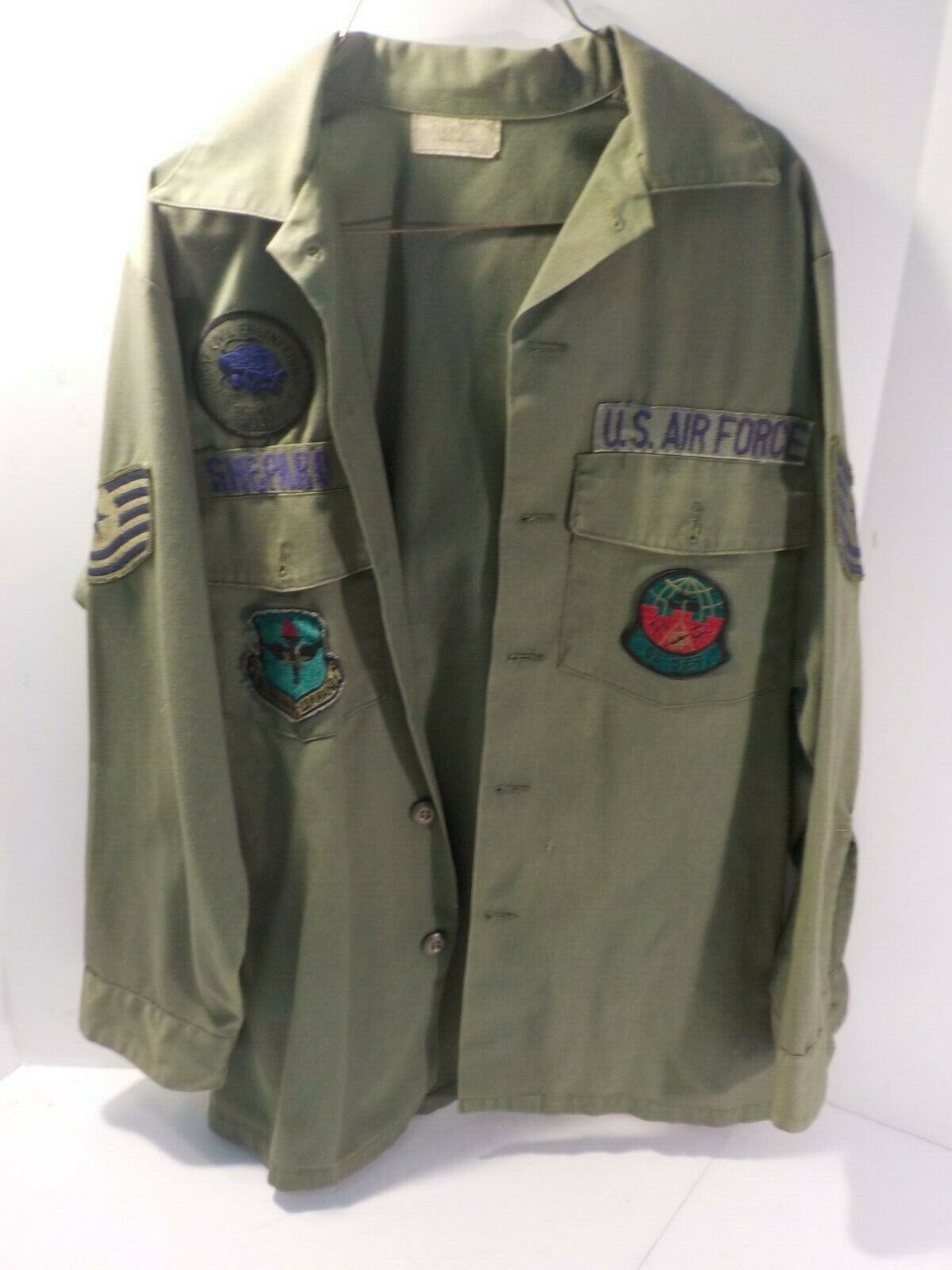 Vintage US Air Force BDU Shirt OD Olive Drab Green USAF Civil Engineer Long