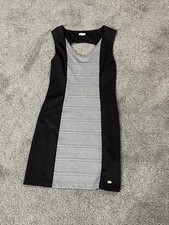 Vintage Y2K Guess Bodycon Dress Sz XS Black W Grey Pleat Insert Keyhole Back