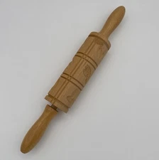 Vintage German Wood Rolling Pin Springerle Cookie Never Used Folk Art 14” Inch