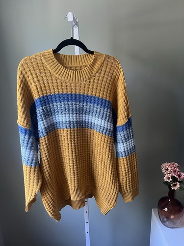 NWT Urban Outfitters BDG Mustard Striped Waffle Knit Oversized Sweater Size M - Picture 4 of 9