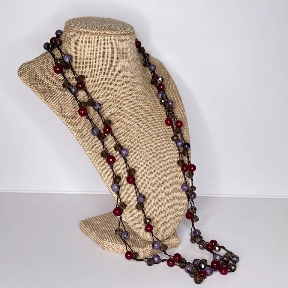 Collar largo Charoite J. Jill calcedonia y cuarzo ahumado cordón negro Foto 3 de 4