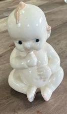 Kewpie Doll Talcum Powder Shaker Baby Dispenser Wings Antiqued Finish Ceramic