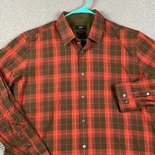 Hugo Boos Regular Fit Button Up Shirt Men's XL Red Plaid Formal Causal Classic
