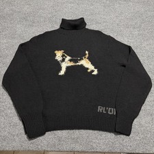 Vtg Ralph Lauren Polo Terrier Dog Wool Hand Knit Turtleneck Sweater XL 2001 Flaw