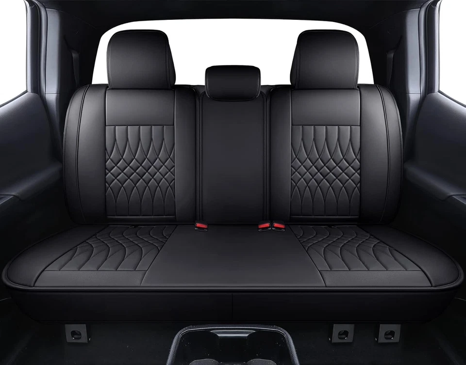 Juego completo de fundas de asiento delanteras traseras de cuero negro Fit Toyota Tacoma 2012-2025 4 puertas Foto 3 de 4