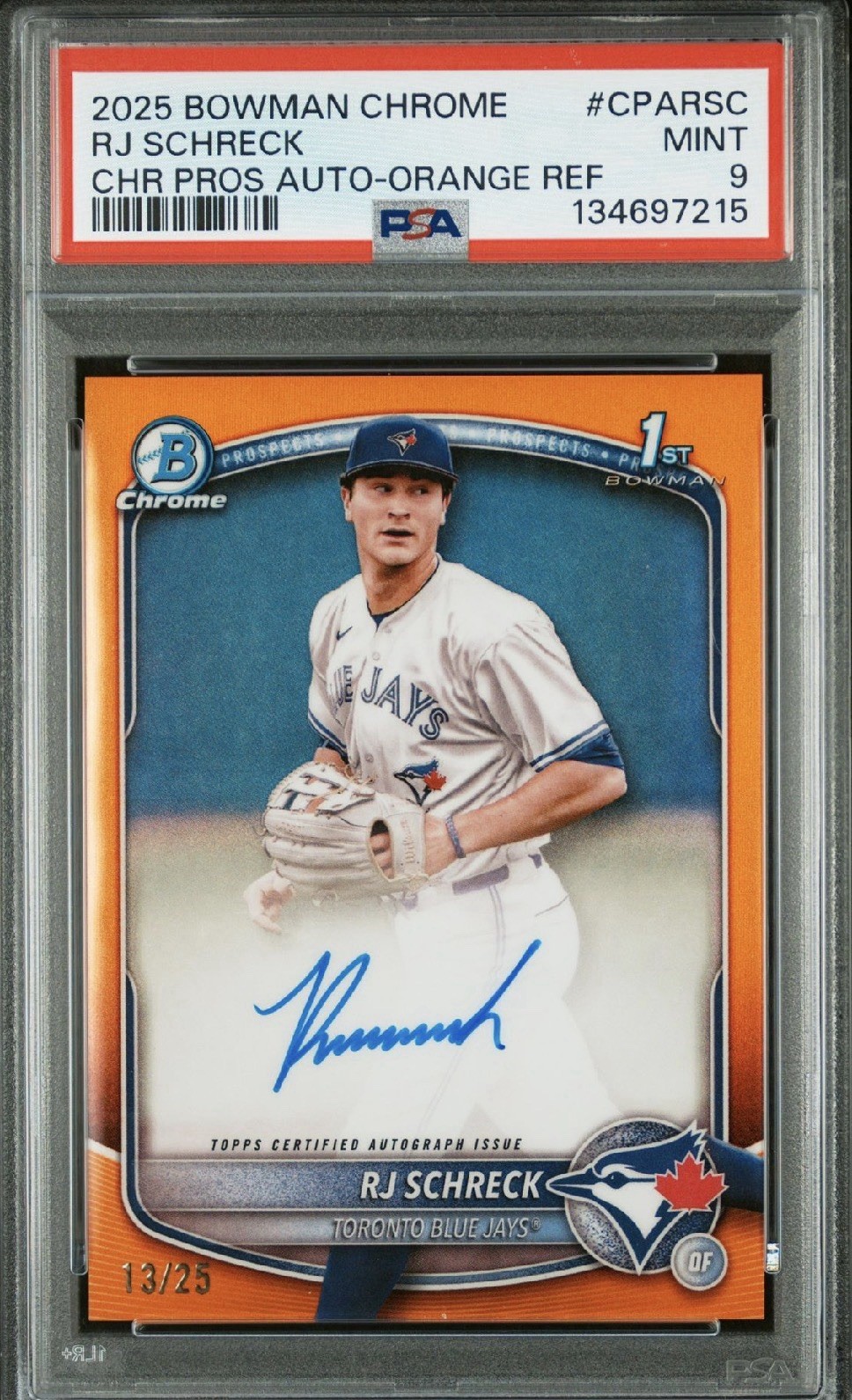 2025 Bowman Chrome RJ Schreck 1st Auto True Orange /25 #CPA-RSC