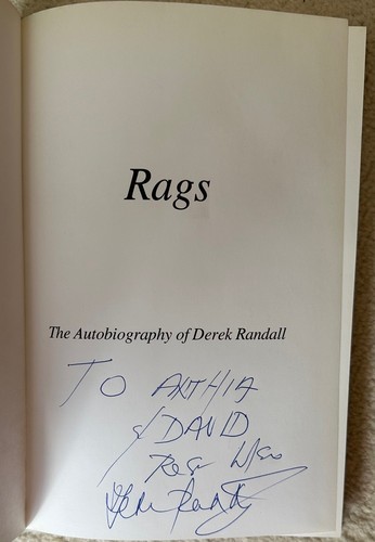 DEREK RANDALL : RAGS THE AUTOBIOGRAPHY SIGNED & DEDICATED HARDBACK BOOK - Picture 3 of 3