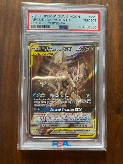 Pokemon Arceus & Dialga & Palkia Gx Cosmic Eclipse Full Alt Art 221/236 PSA 10