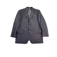 Burberry London Sport Coat Mens 44 Reg Navy Wool Cashmere Windowpane Blazer Nova