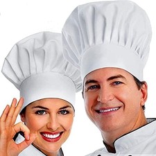 Chef Hat, 2PCS Adult Adjustable Elastic Baker Kitchen Cooking Chef Cap White