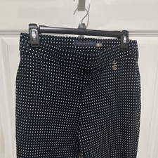 Tommy Hilfiger Women s Blue/White Polka Dot Dress Pants Flat Front Logo