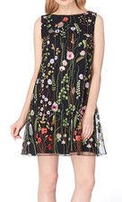 TAHARI ASL Black Embroidered Floral Shift Dress Woman Size 4 EUC