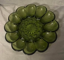 Vintage 1970s Anchor Hocking Fairfield Avocado Green Deviled Egg Platter