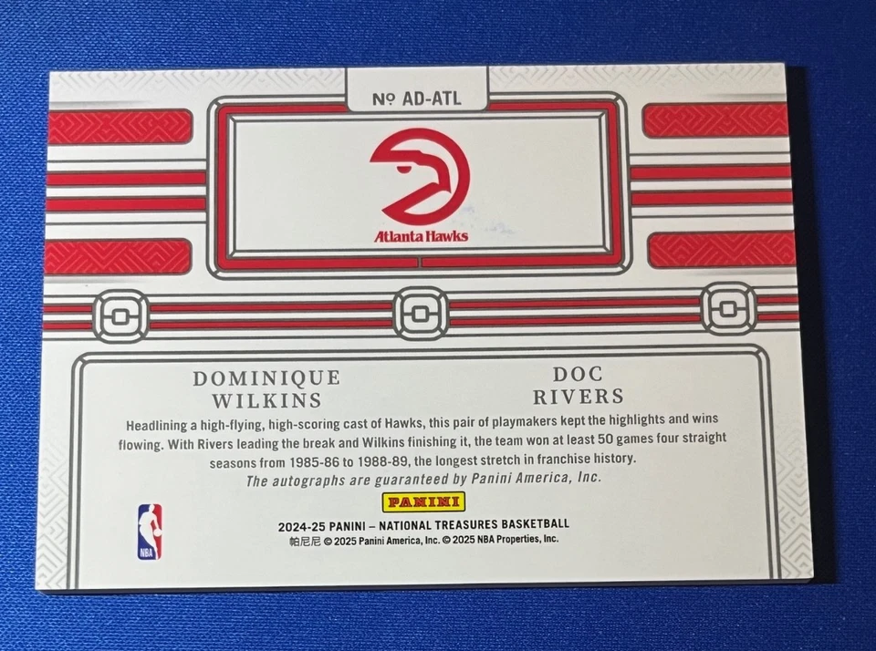 2024-25 National Treasures Dominique Wilkins Doc Rivers Dual AUTO #10/25 Hawks - Image 2 of 2