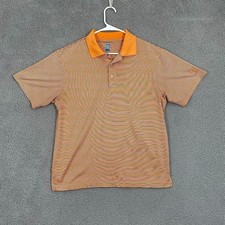 PGA Tour Polo Men M Orange White Striped Performance Golf Short Sleeve Shirt