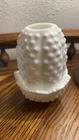 Vintage MCM Fenton White Milk Glass Hobnail Fairy Lamp Light Two-Piece