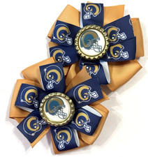 Beautiful Los Angeles Rams Set of Pigtail hair bows for girls.