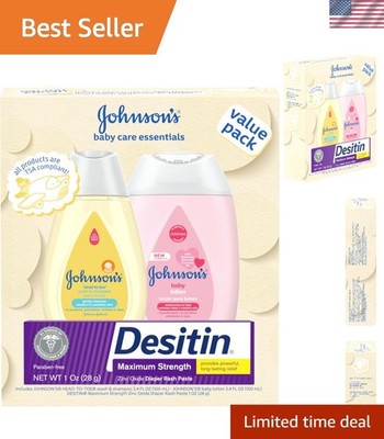 Johnson's Baby Care Essentials Gift Set, Body Lotion, & Zinc Oxide Diaper Ras...